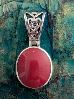 Designer Vintage Silpada Sterling Silver Pendant Red Stone 925 Silver Pendant
